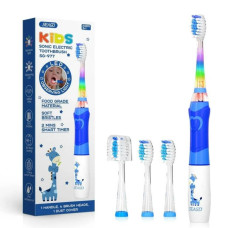 Звукова дитяча зубна щітка з насадками 4 шт LED підсвіткою та розумним таймером Urbanclean синя